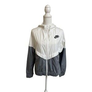 Y2K Nike Windrunner Jacket Women's M White & Gray Hooded 726138-100